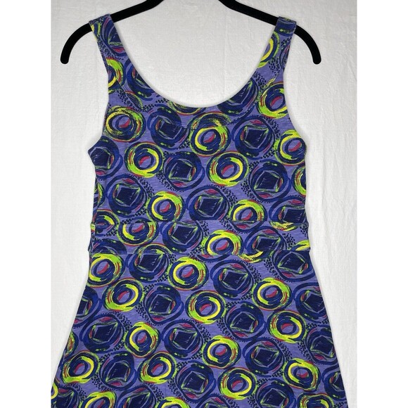 REI Dress Size Small Casual Stretch Blue Green Swirl Circles Artsy Tank Dress - Picture 6 of 8